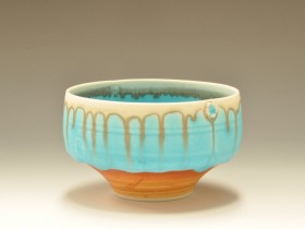Turquoise and wood ash bowl 12cm diameter.